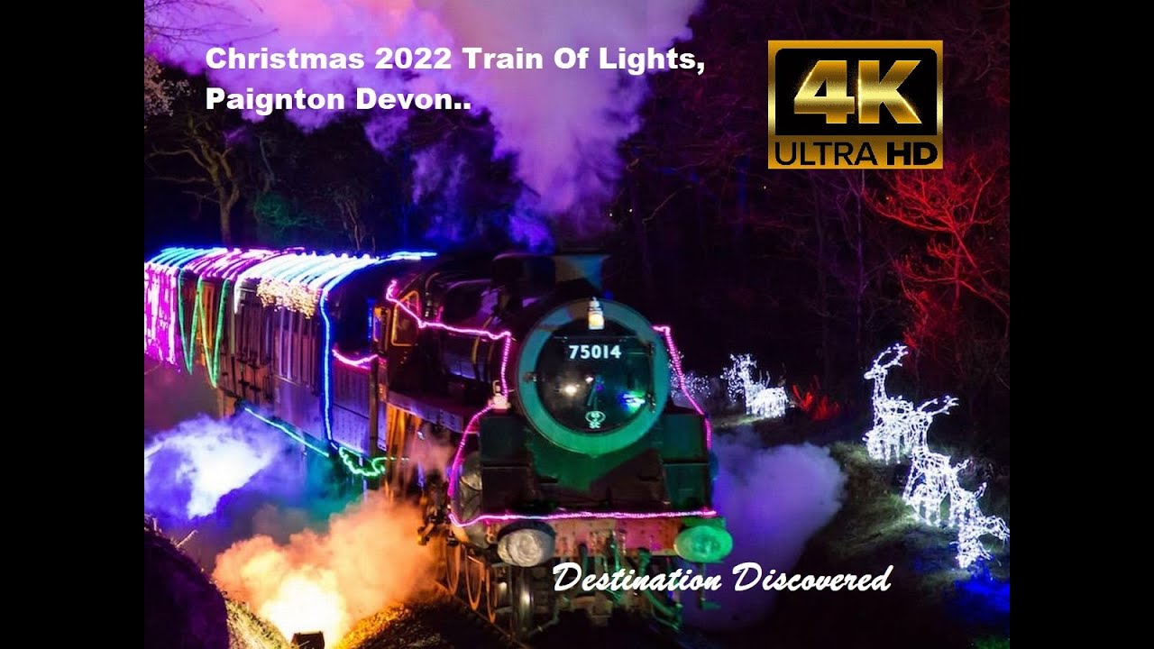 4K Stunning Christmas Steam Train of Lights 2022, Torbay, Devon UK, Paignton to Dartmouth.