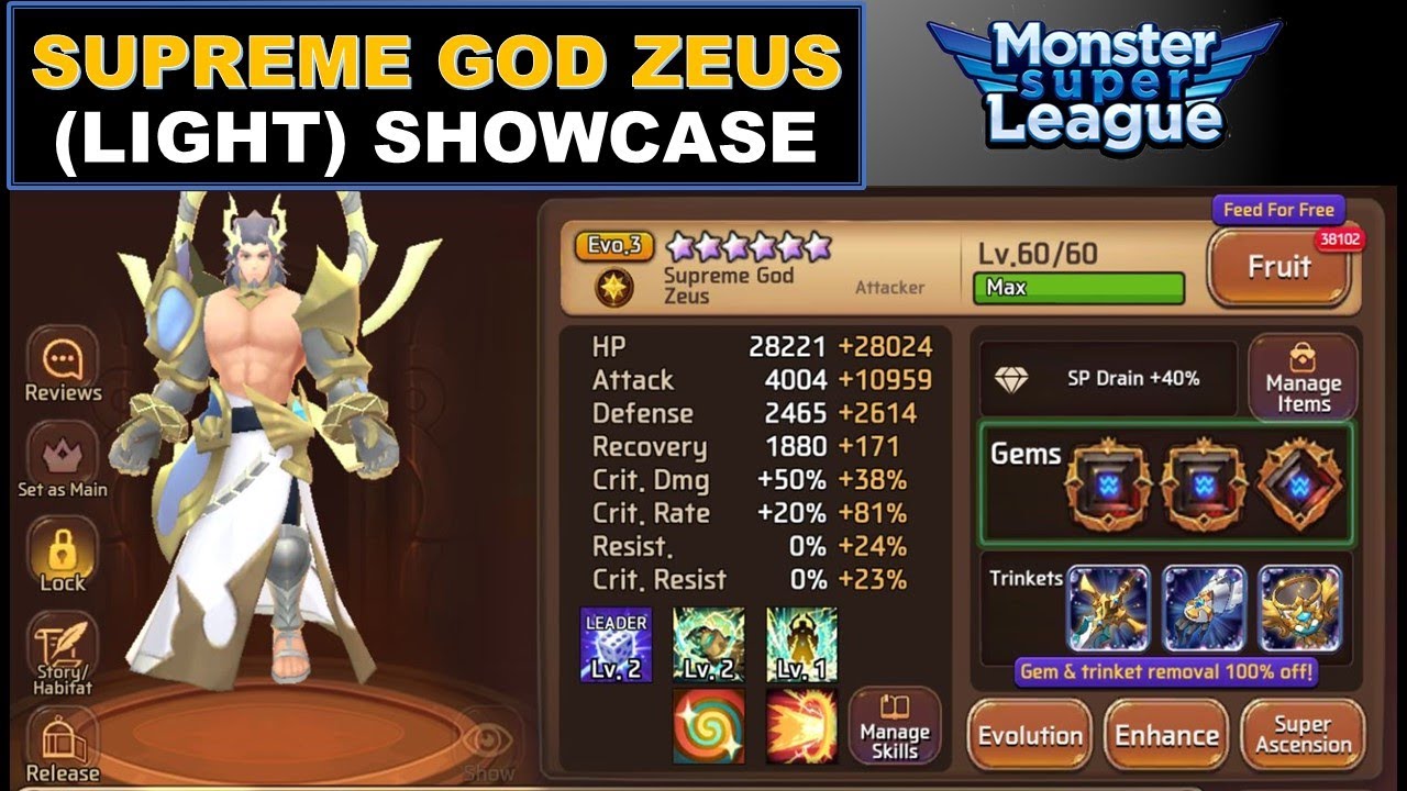 Light Zeus Showcase! Monster Super League