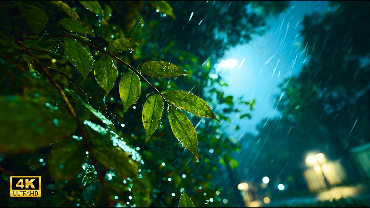 Close-Up Rain on Green Leaves with Soothing Rain Sounds | Deep sleep & relaxation| 1 hour | 4K