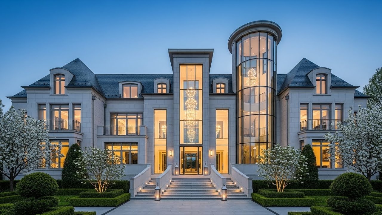 Ultra Luxury European Mansion at Dusk | Glass Atrium Palace Tour | 4K Cinematic Architecture