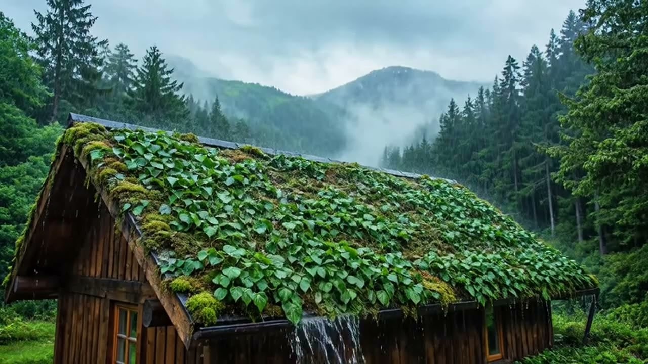 Rain on Cabin Roof in the Misty Forest 🌧️ Cozy Mountain Rain Sounds for Deep Sleep & Relaxation |
