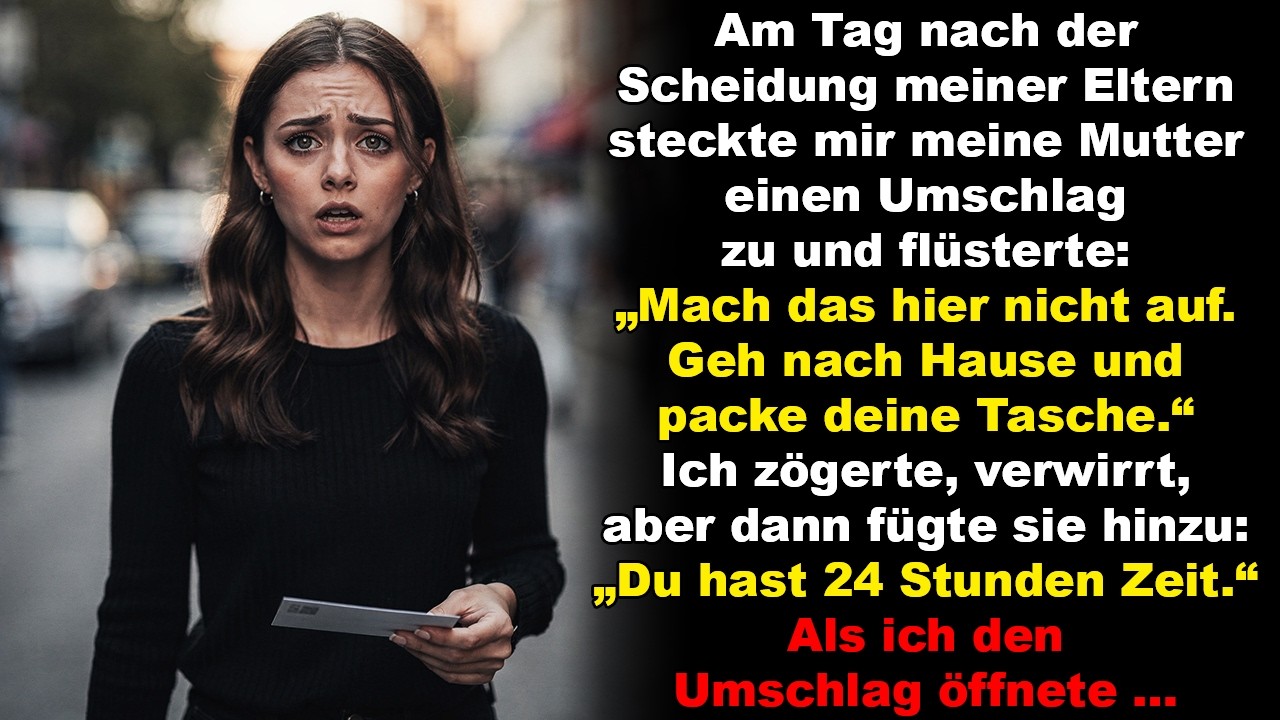 Am Tag nach der Scheidung meiner Eltern steckte mir meine Mutter einen Umschlag zu und flüsterte …
