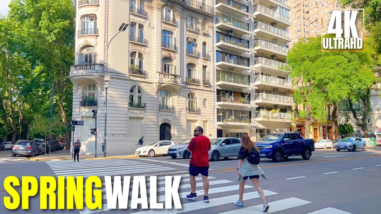 [4K] Spring Walk in Buenos Aires 🌳 | A Beautiful Stroll on Las Heras Avenue