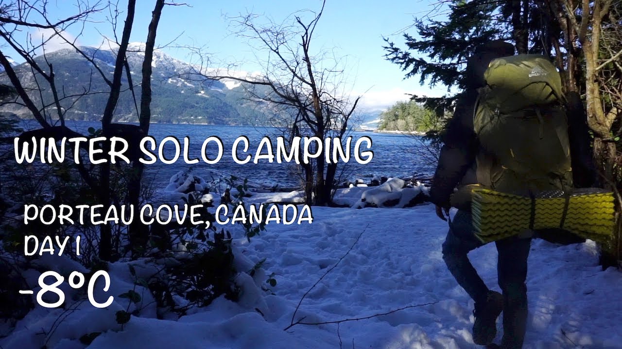 Solo Winter Camping In Snow & Campfire Cooking | -8℃ | Ocean View | Porteau Cove | カナダで真冬に雪中ソロキャンプ