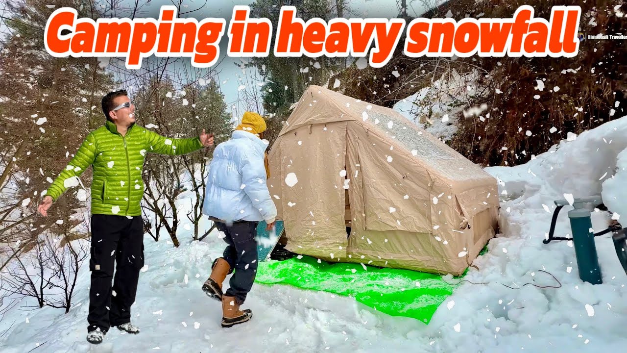 Camping in heavy snowfall 🥶😱 Hot tent camping 