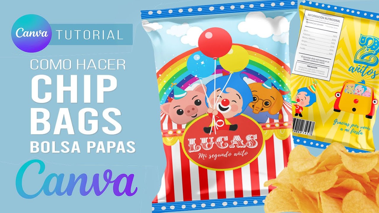 Como hacer BOLSA para CHIPS BAG con CANVA GRATUITO | bolsa papitas personalizadas
