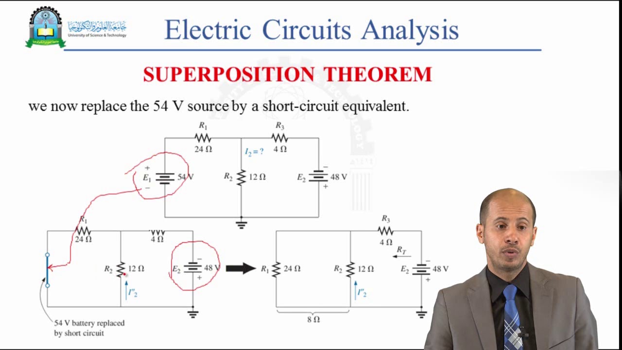 الحلقة الثانية عشر والاخيرة(Superposition Theorem)- مقرر تحليل الدوائر الكهربائية