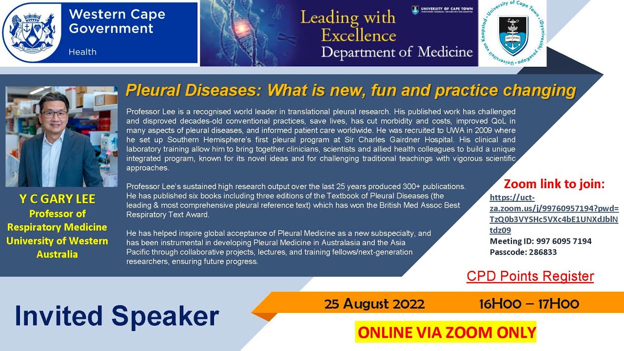 Professor Gary Lee (University of Western Australia) speaks on Pleural Diseases