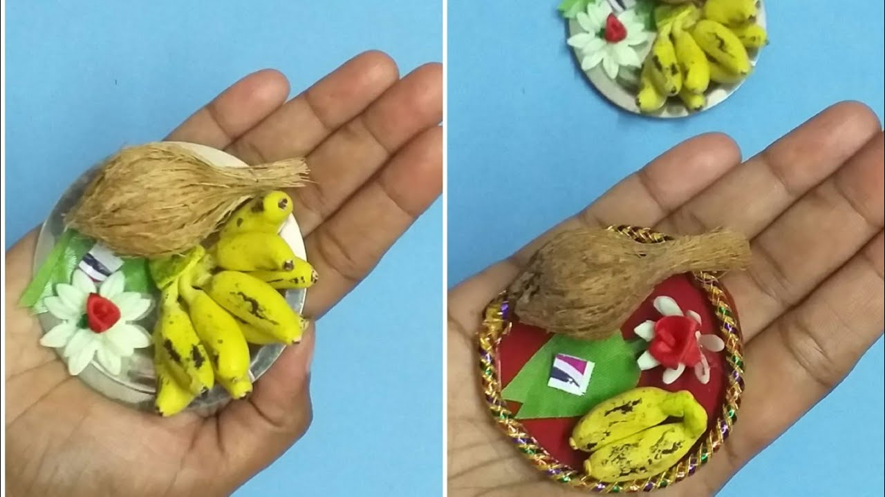 Making miniature thaambula thattu /Miniature coconut & miniature banana/ Pasuppu kumkuma return gift