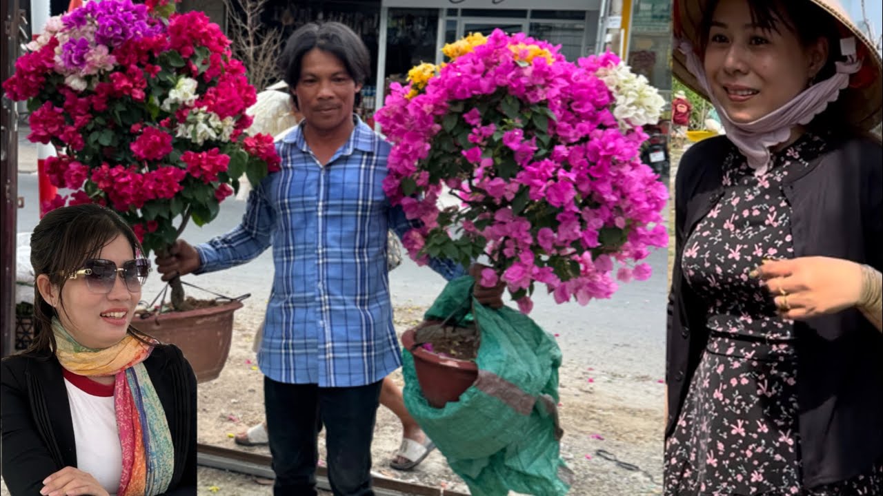 Nữ đại gia xinh đẹp cùng thánh leo dừa bán hoa tại chợ U Minh ￼