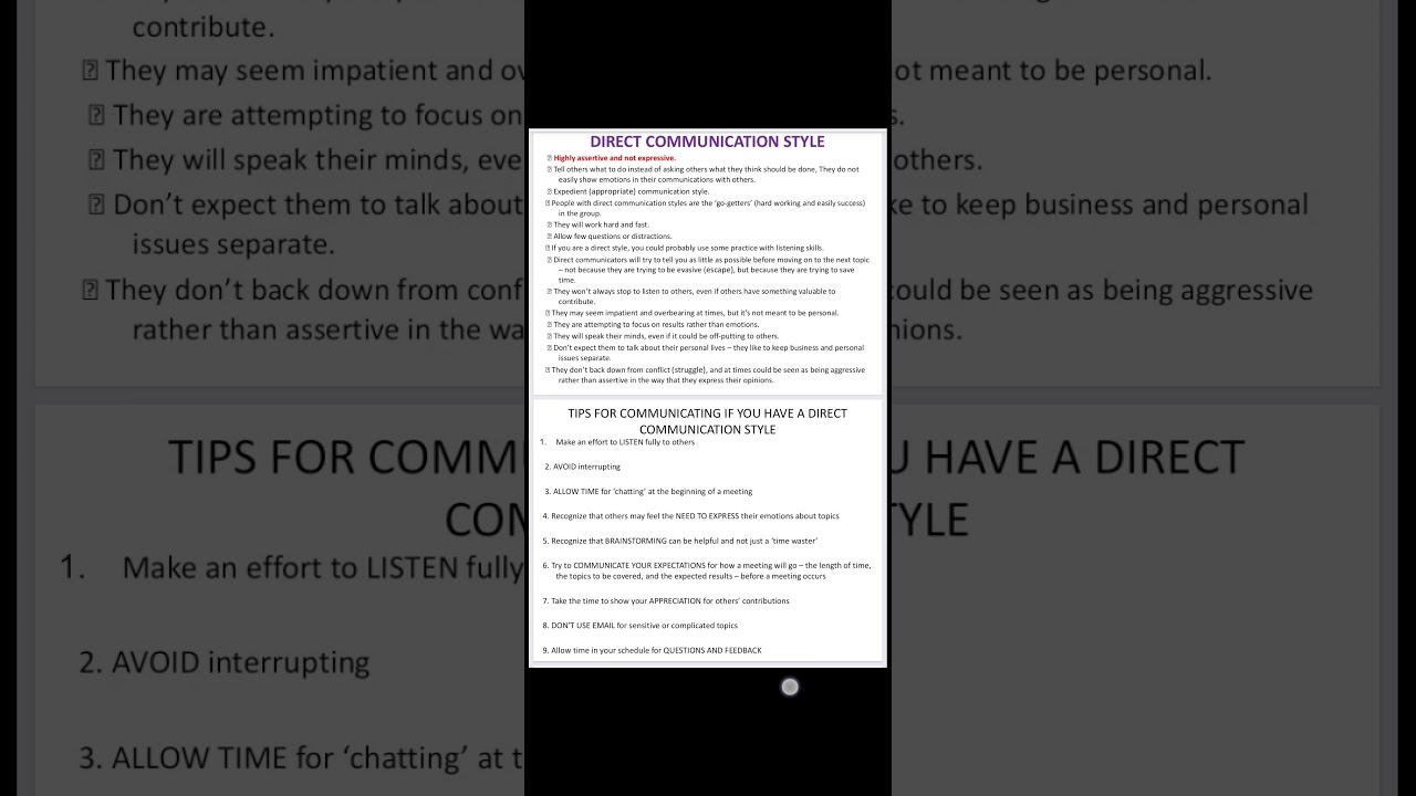 DIRECT COMMUNICATION STYLE/COMMUNICATION SKILLS