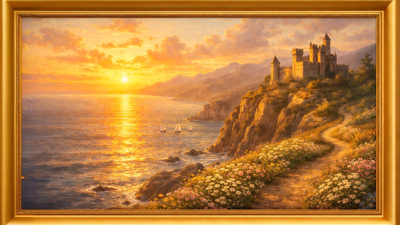 Castle on the Cliffs at Sunset | 2 Hours | 4K | TV Wallpaper