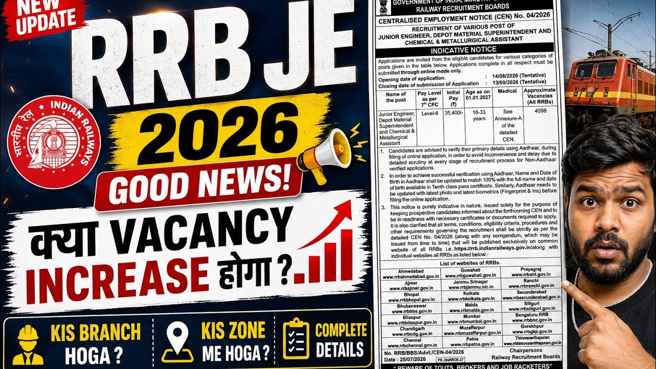 Good News  RRB JE 2026 Vacancy Increase hoga ? kitna hoga kis Branch me hoga  kis Zone ? 