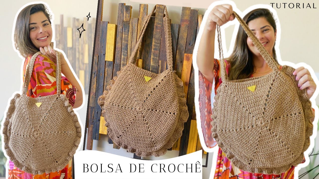 Bolsa de Croche LINDA e Muito Facil - Croche Hexagono com Babados