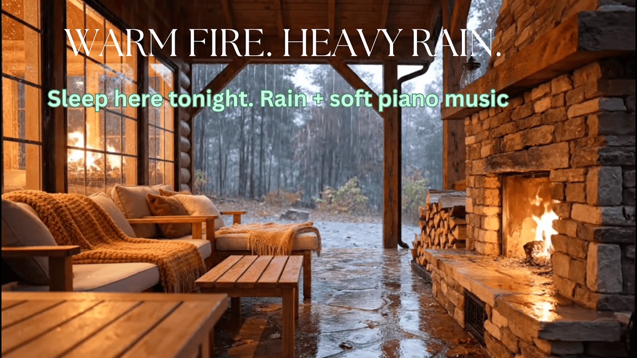 Cozy Jungle Cabin Porch with Fireplace 🔥🌧️ Rainy Night Ambience for Deep Sleep #rain