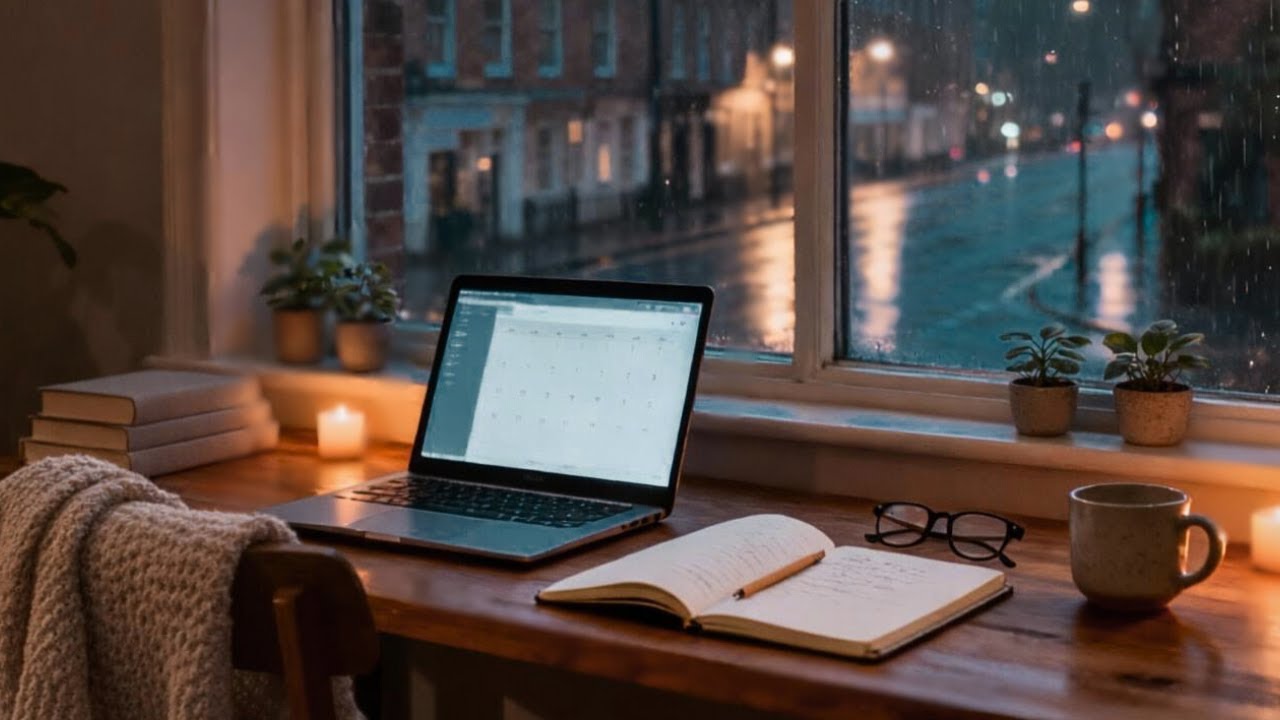 Late Night Focus—Quiet Desk by the Window | Downtown NYC Rain