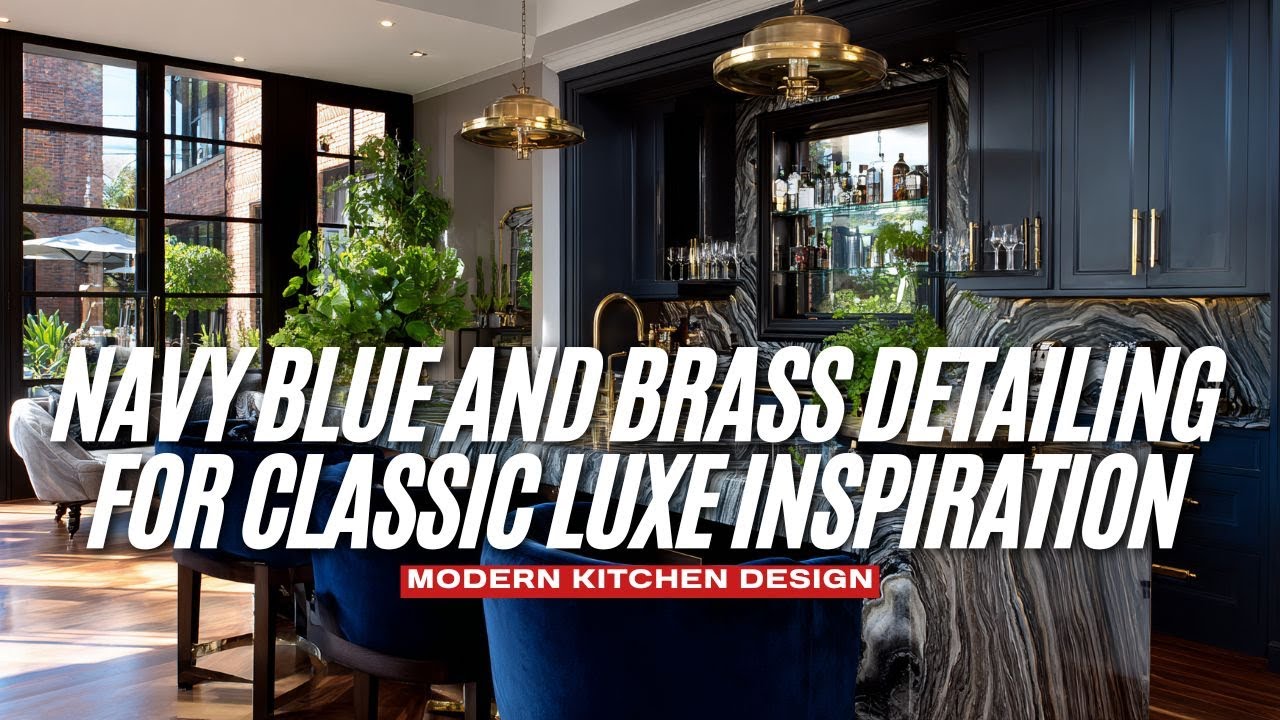 Modern Kitchen Design in Navy Blue and Brass Detailing for Classic Luxe Inspiration