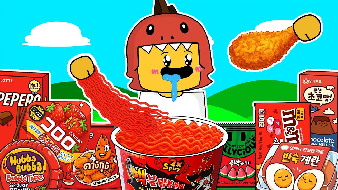 Dino Kid Convenience Store RED Food Mukbang | 99 Nights in the Forest Animation