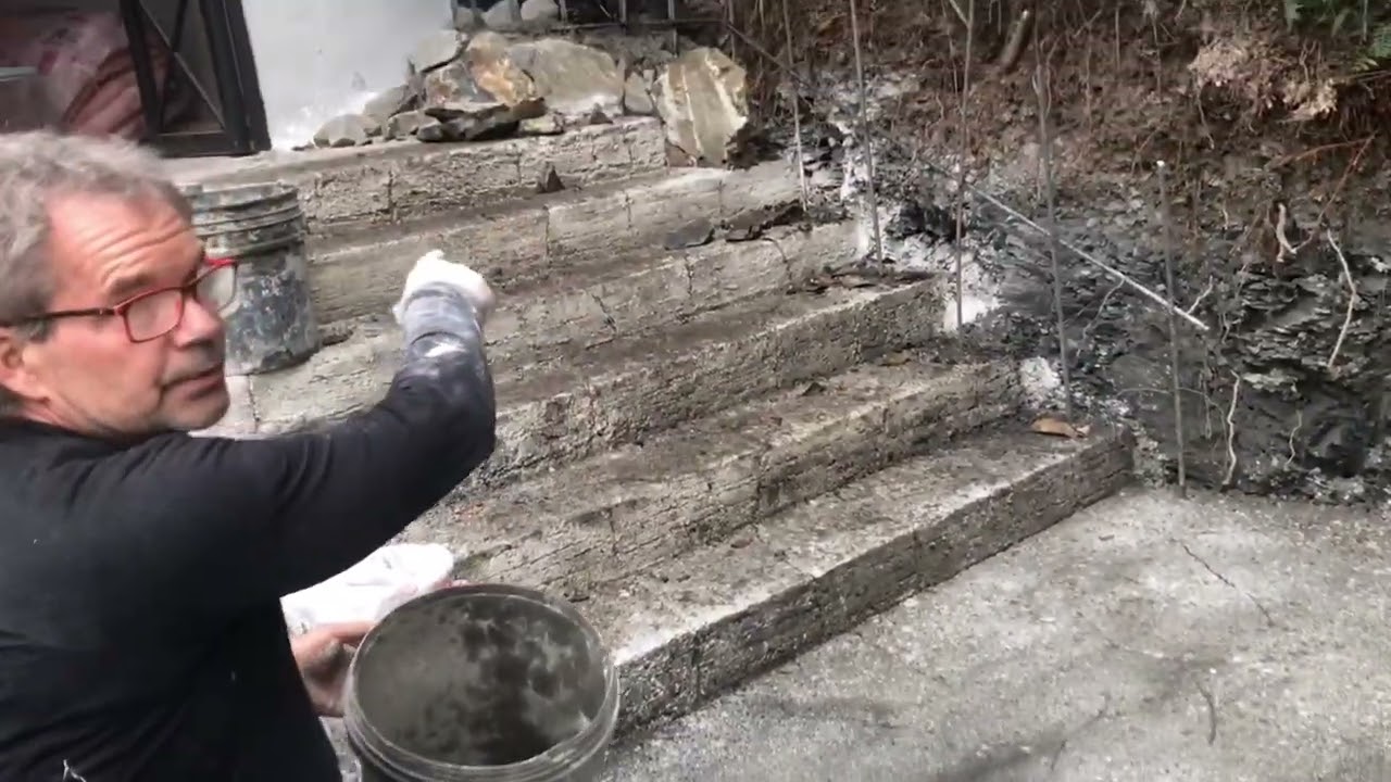 How to carve cement to look like limestone stairs