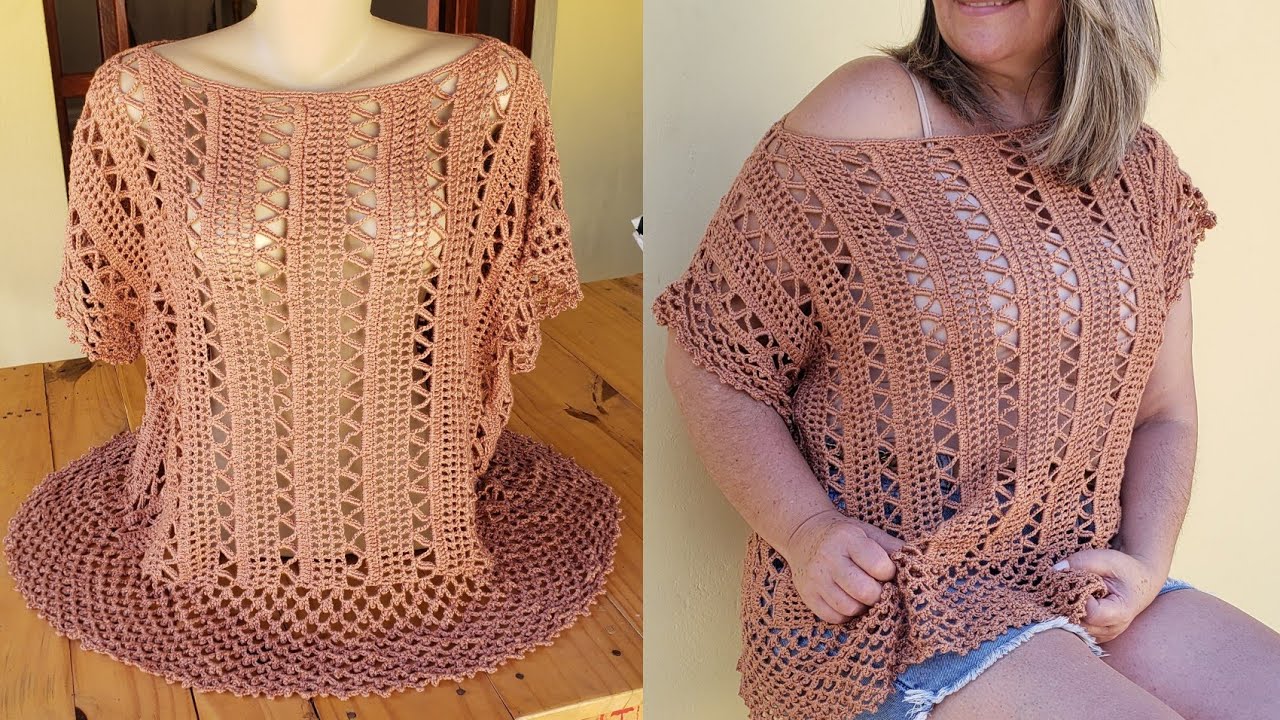 BLUSA DE CROCHE MARA TAMANHO GG COM EXPLICAÇÕES  PARA TODOS O TAMANHOS