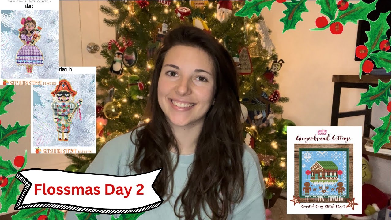 Flossmas Day 2 - Satsuma Street Ornament Start, Free Ardith Designs Pattern, Christmas tree tour