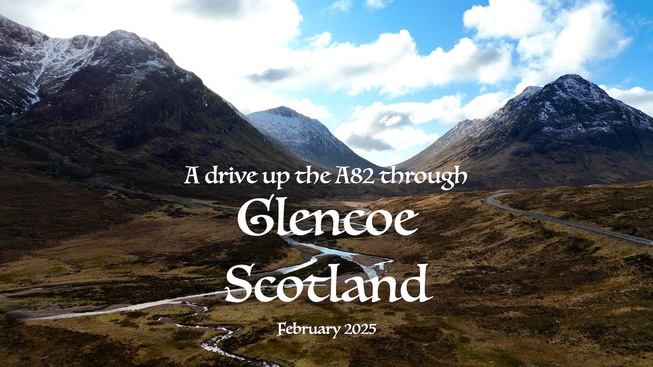 A drive through Glencoe in the Highlands of Scotland with An Torr forest trail