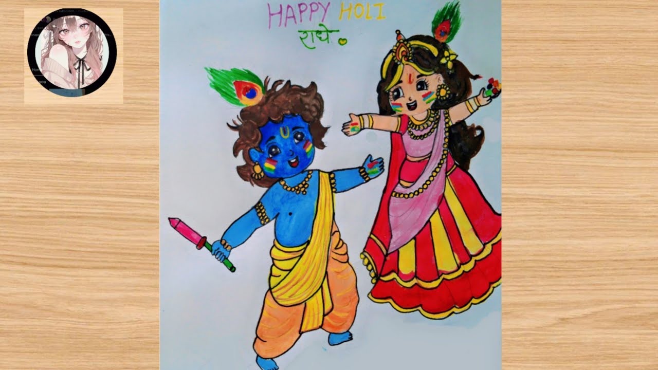 Holi krishna - Radha colorfull art ❤💛💚🤍 ||how to draw krishna radha holi art step by step||