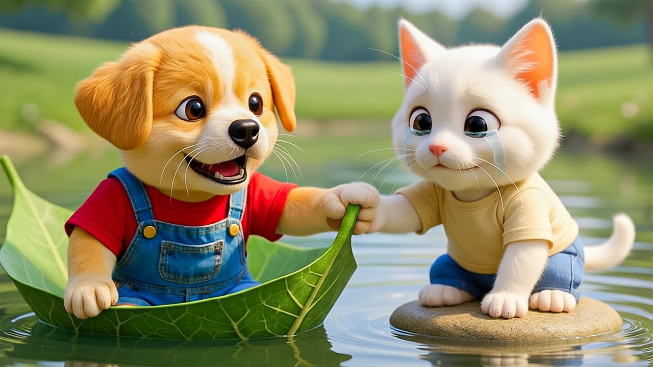 Baby Puppy Risks His Life to Save Tiny Kitten from a Raging River🐱🌧️ Becomes a Hero After Rescue🚴❤️