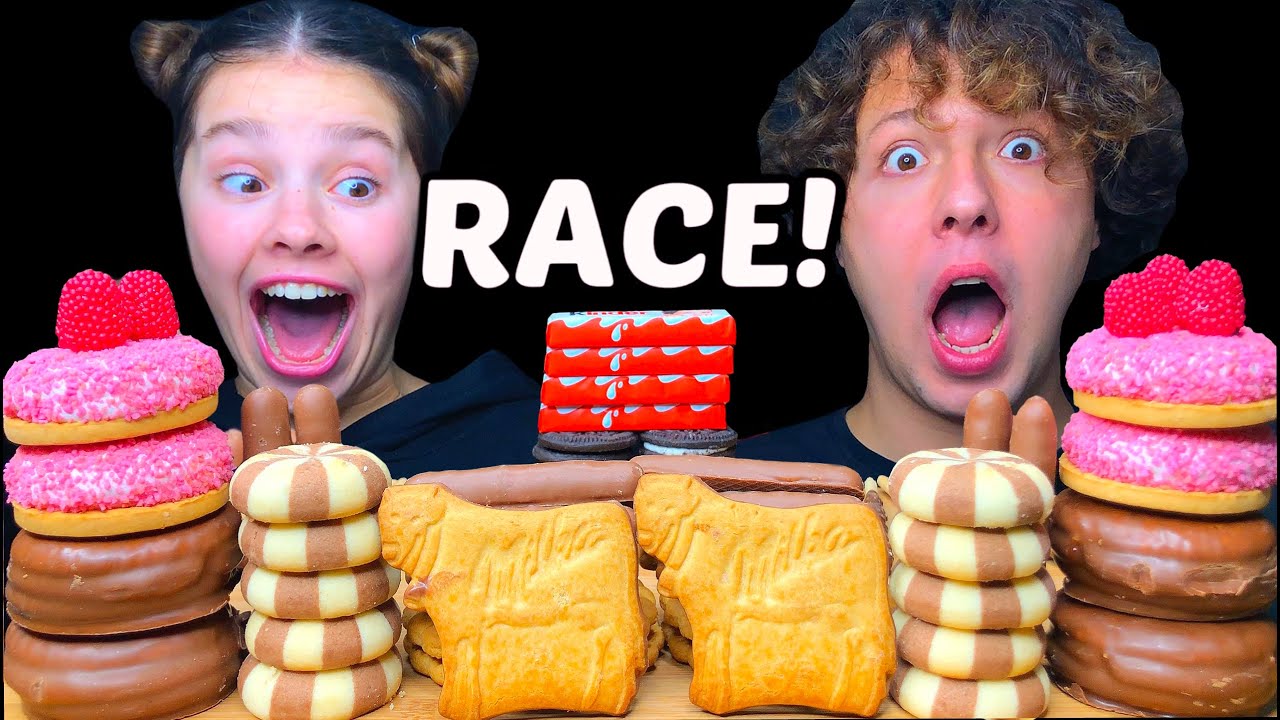 ASMR LEFTOVER CHOCOLATE DESSERT RACE EATING (KINDER CHOCOLATE, MILKA CHOCO COW) MUKBANG | Tati ASMR