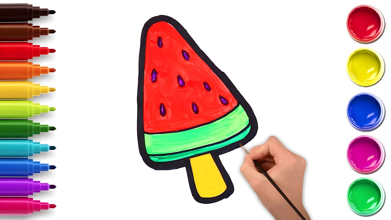 Menggambar Es Lolipop Semangka 🍉 Menggambar dan Mewarnai untuk Anak-Anak | Chiki Art Bahasa