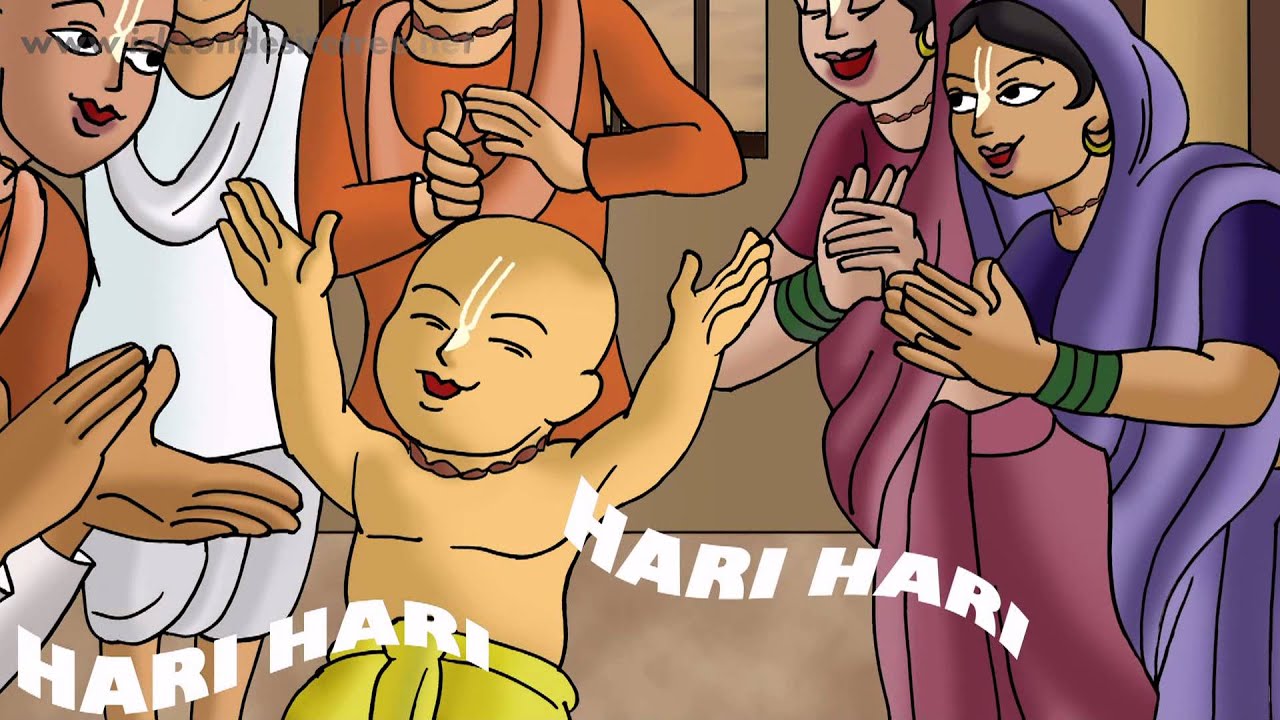 Little Nimai Illustrated Story -  Little Nimai accepts offerings of Jagdish & Hiranya Pandita