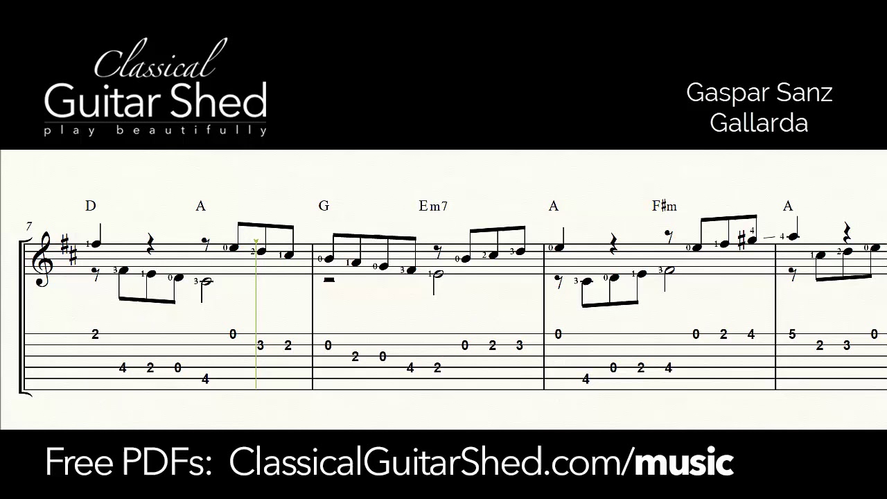 Sanz: Gallarda - Free Classical Guitar Sheet Music