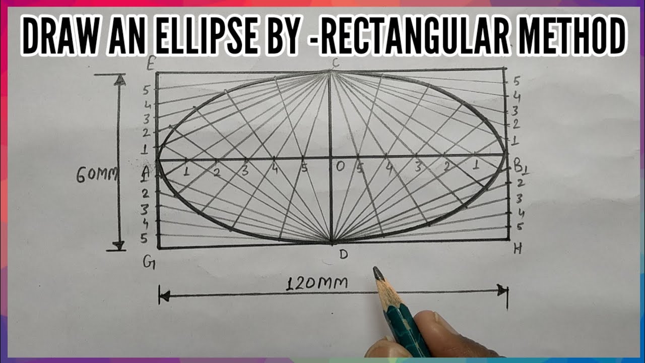 DRAW AN ELLIPSE MAJOR AXIS-120MM & MINOR AXIS- 60MM BY RECTANGULAR METHOD OR OBLONG METHOD