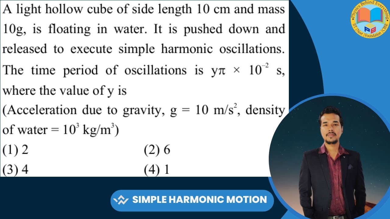 A light hollow cube of side length 10 cm and mass 10 g, is floating in water. It is pushed down and