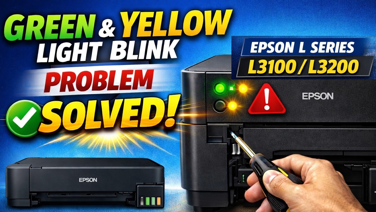 Green and Both Yellow Light Blink Problem SOLVED EPSON L SERIES Printer L3100 L3200 #printer #epson 