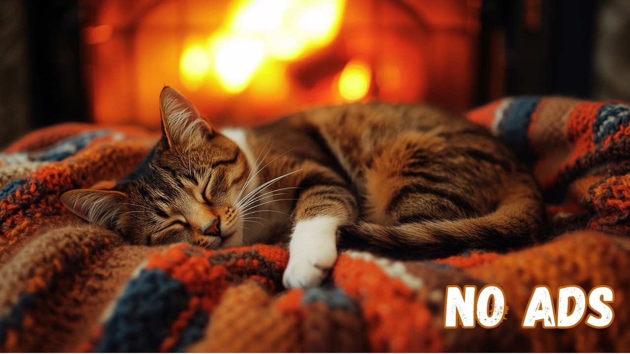 Soothing Piano Music with Cat Purring 🔥 Cozy Fireplace Ambience