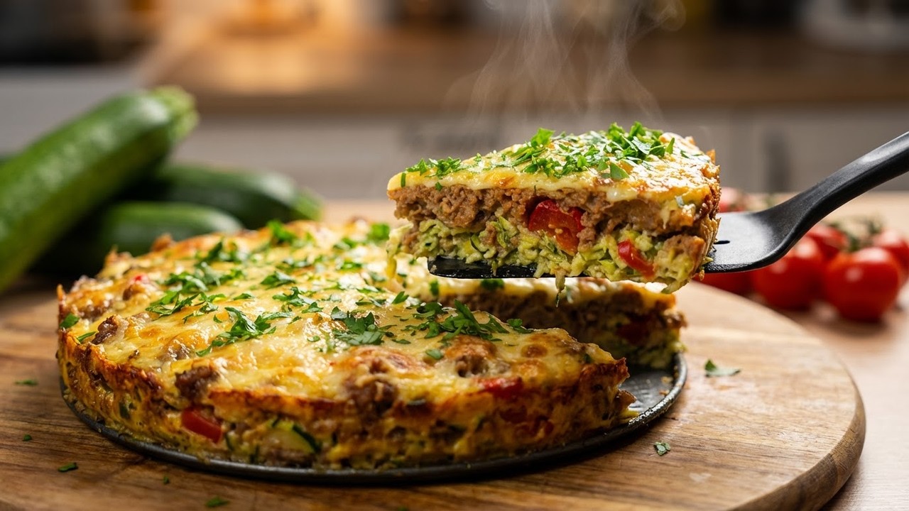 Моя бабушка постоянно печет этот пирог! Кабачковый пирог с мясом!