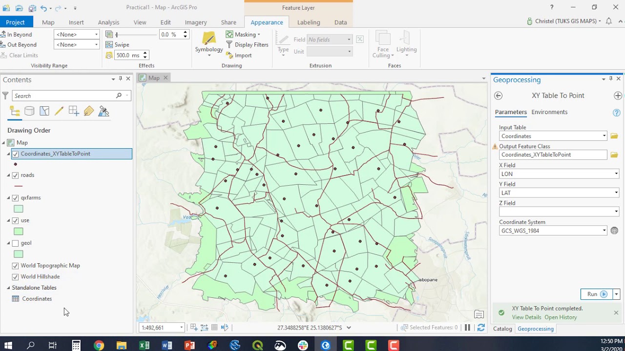 ArcGIS Pro Отображение координат XY