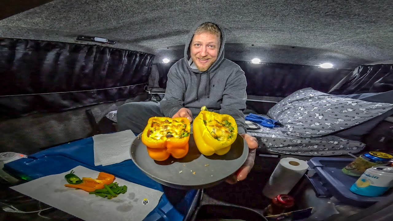 Cooking Stuffed Peppers In My Truck Camper During A Blizzard