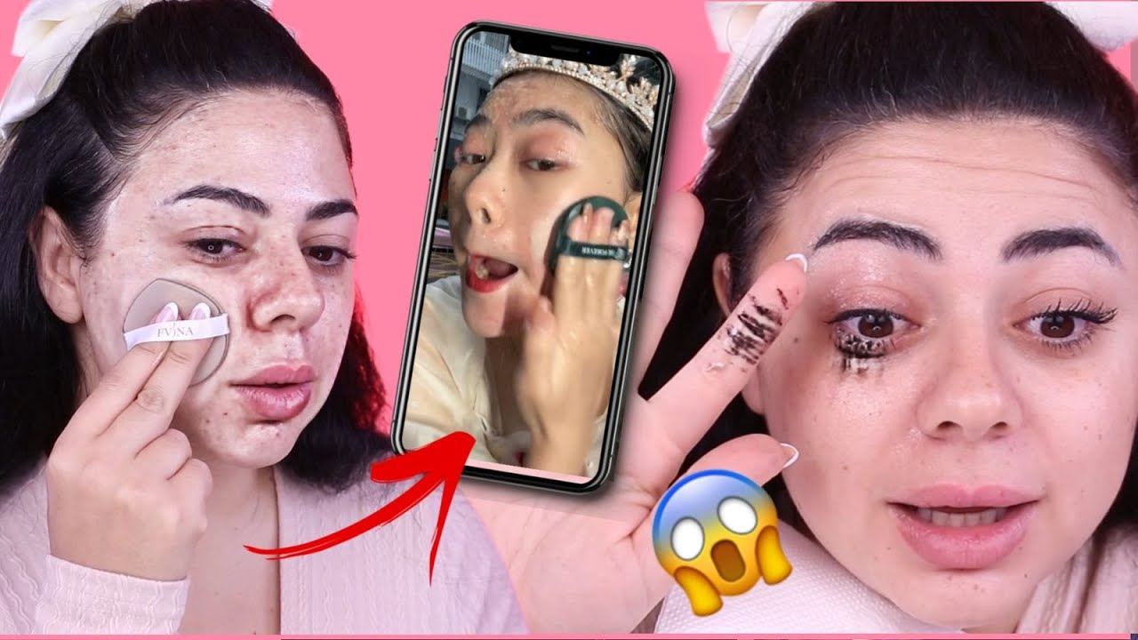 جربت منتجات تجميلية من تيك توك 🤯 | فاونديشن كوري غريب 🇰🇷😱