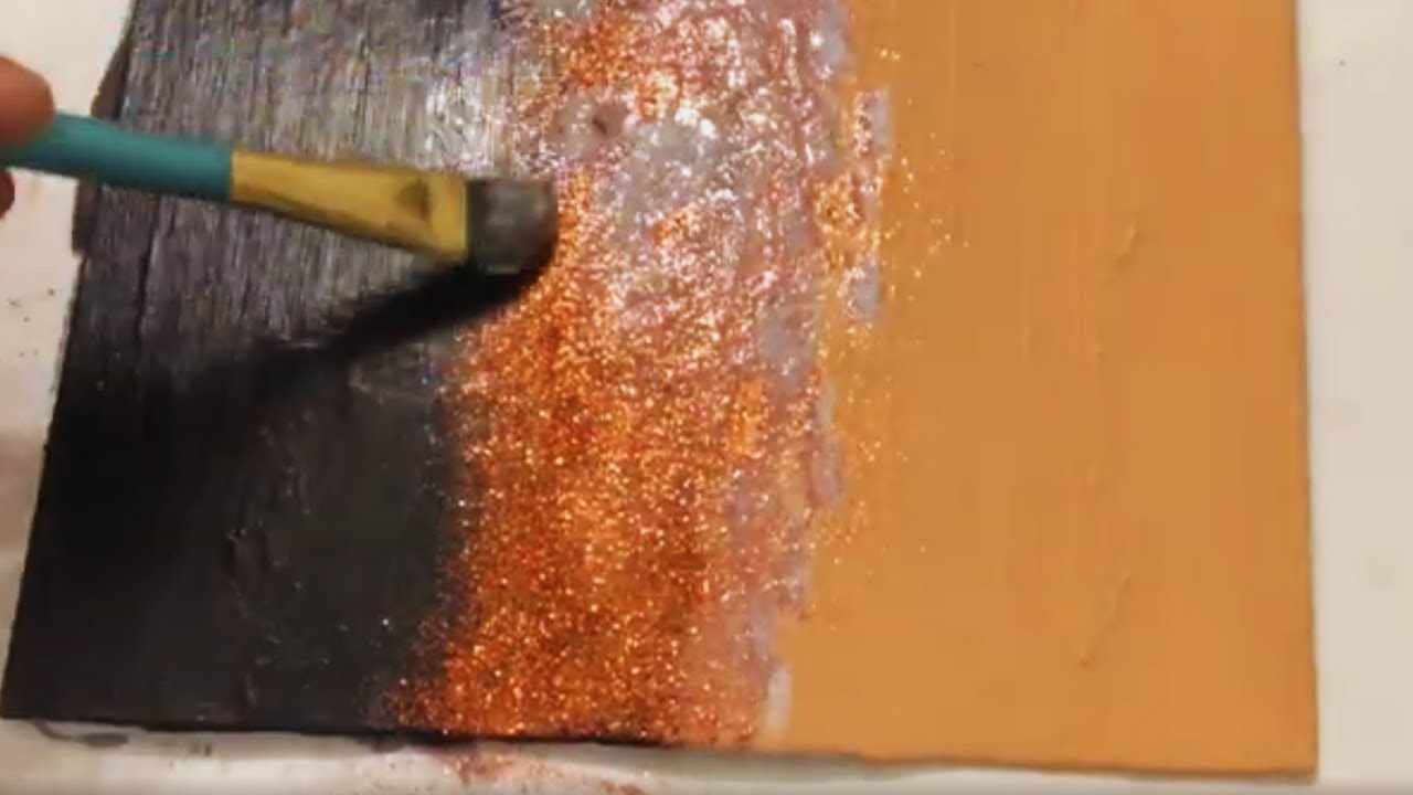 DIY Coral, Black and Copper Glitter Canvas Abstract Wall Decor
