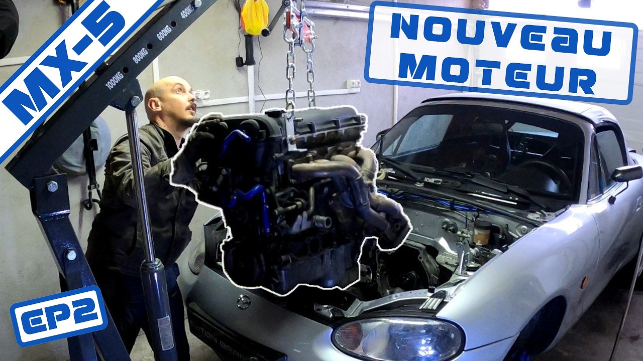 JE REMPLACE LE MOTEUR DE MA MAZDA MX-5 NB 1.8 AVEC PEU DE MOYENS DANS UN GARAGE TOUT PETIT (EP 2/3)