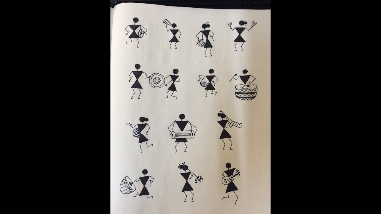 How to draw Warli musical instruments with step by step procedure #warlimusicalinstrument