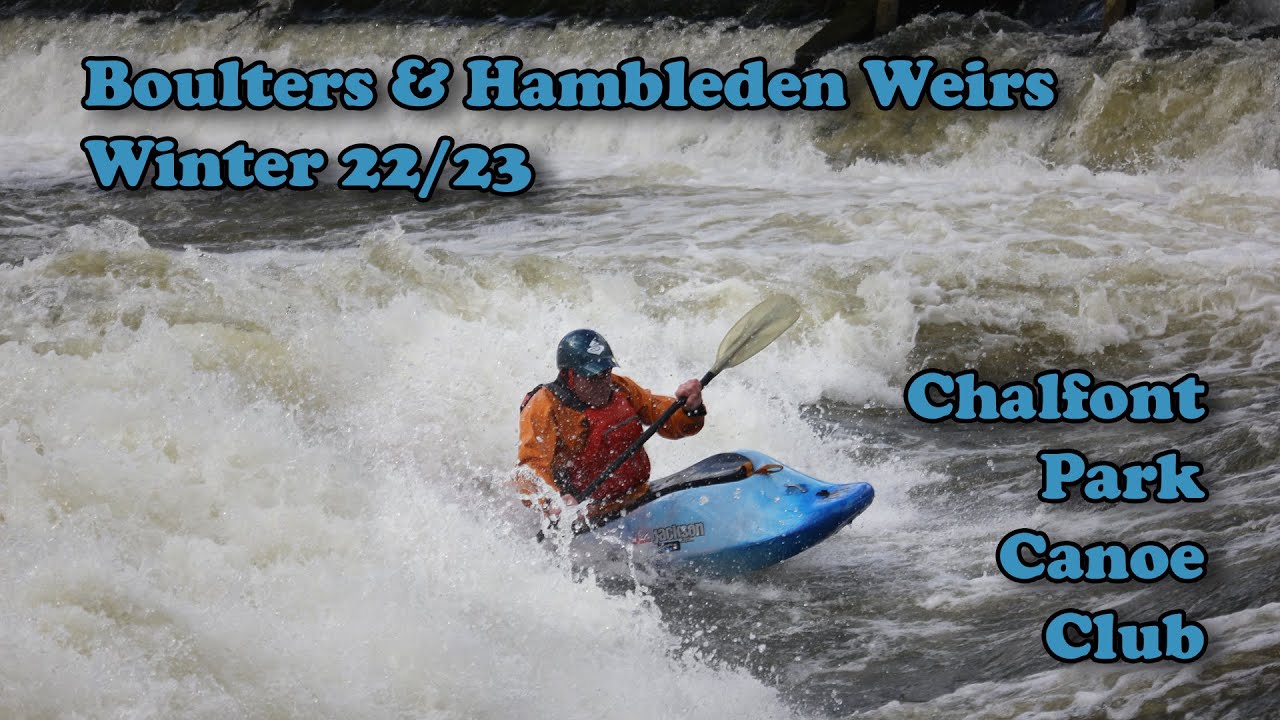Whitewater kayaking on the Thames at Hambleden and Boulters weirs.