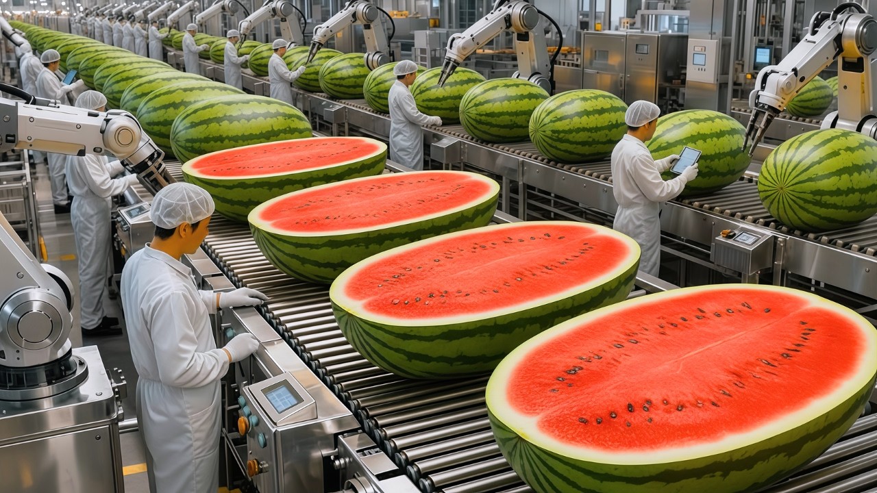 Inside a Modern Watermelon Factory: From Fresh Watermelons to Bottled Juice