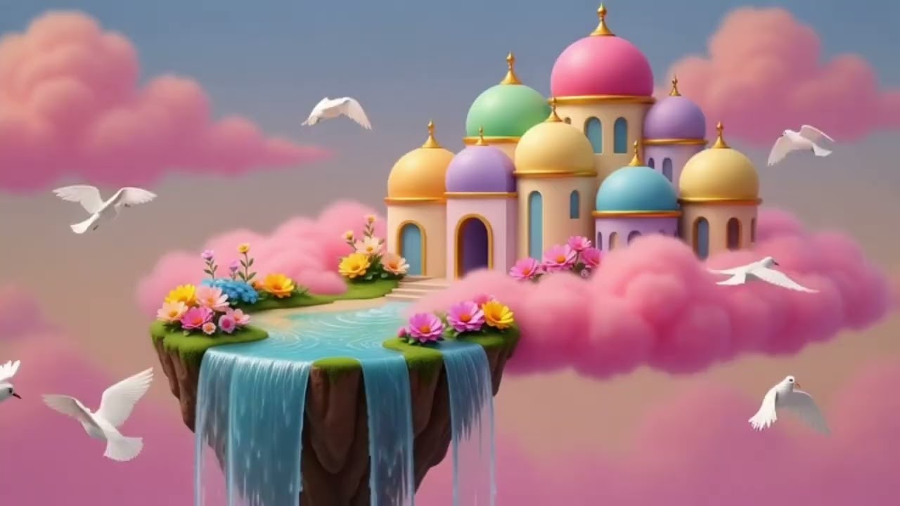 Ao som de musica tocada piano para um relaxamento mental e com lindas paisagens castelo e flores 