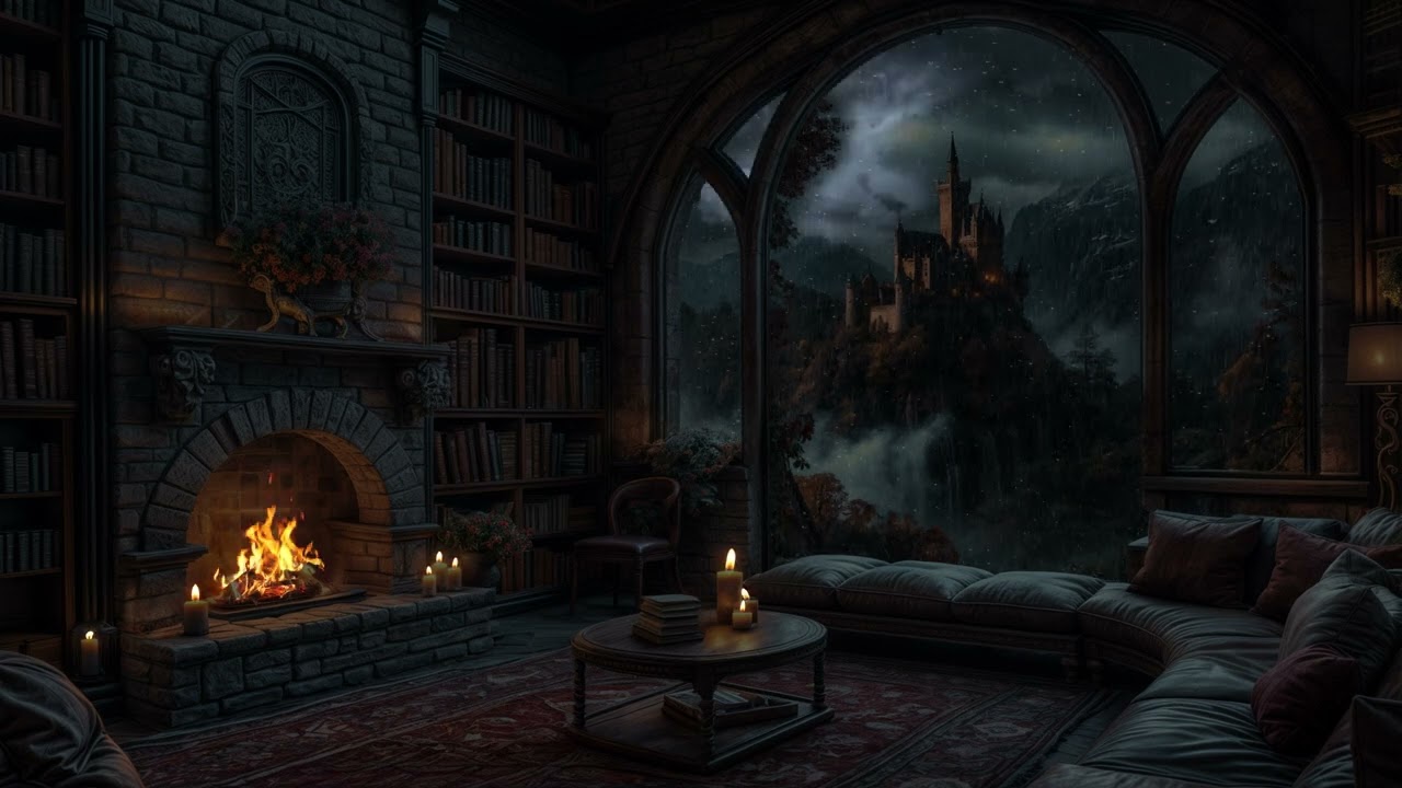Secret Night at the Castle with Thunder Sounds 🌙🔥 Cozy Fireplace & Dreamy Ambience