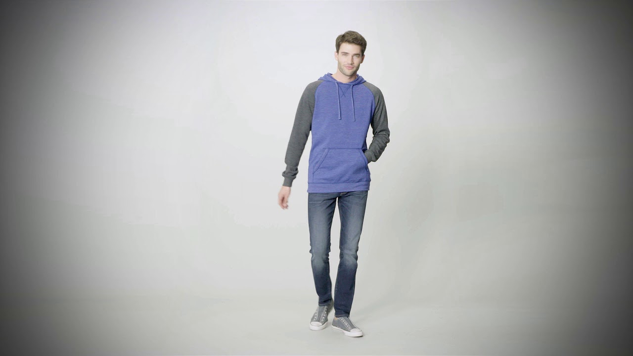 District Young Mens Lightweight Fleece Raglan Hoodie.  DT196