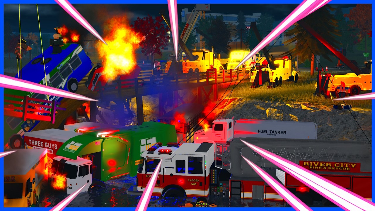 Тяжелые экскаваторы реагируют на обрушение моста... *Множество коммерческих автомобилей!* ER:LC R...