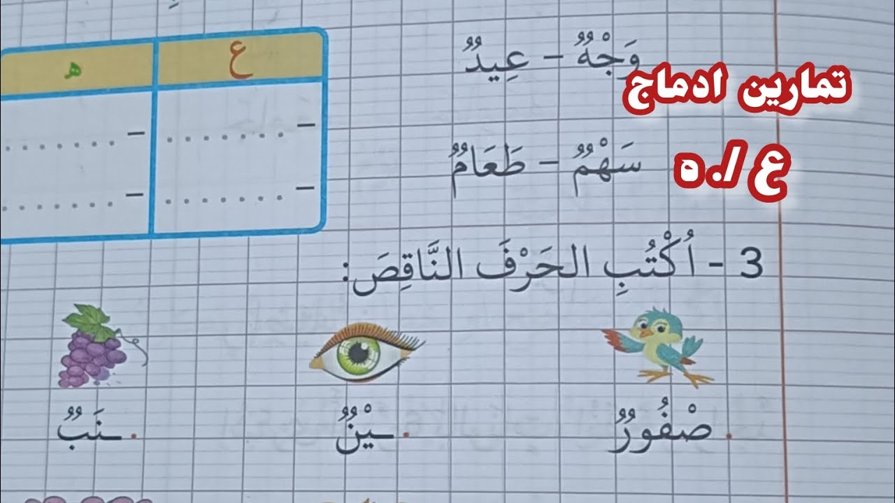 تمارين ادماج الحرفين العين( ع)و الهاء ( ه) +طريقة ترتيب الجملة في أنتج